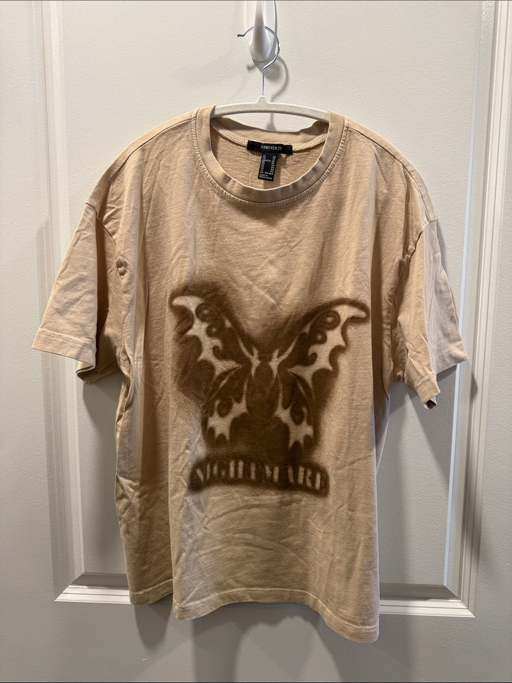 Forever 21 Beige Short-Sleeve Tee with Brown Butterfly Graphic